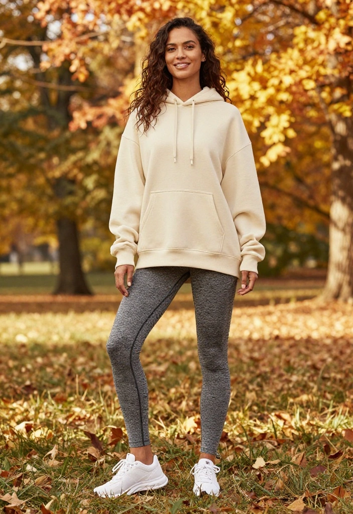 20 Fall Workout Outfits That Transition Easily From Cold Mornings to Warm Afternoons - 17. Textured Leggings and Oversized Hoodie 1