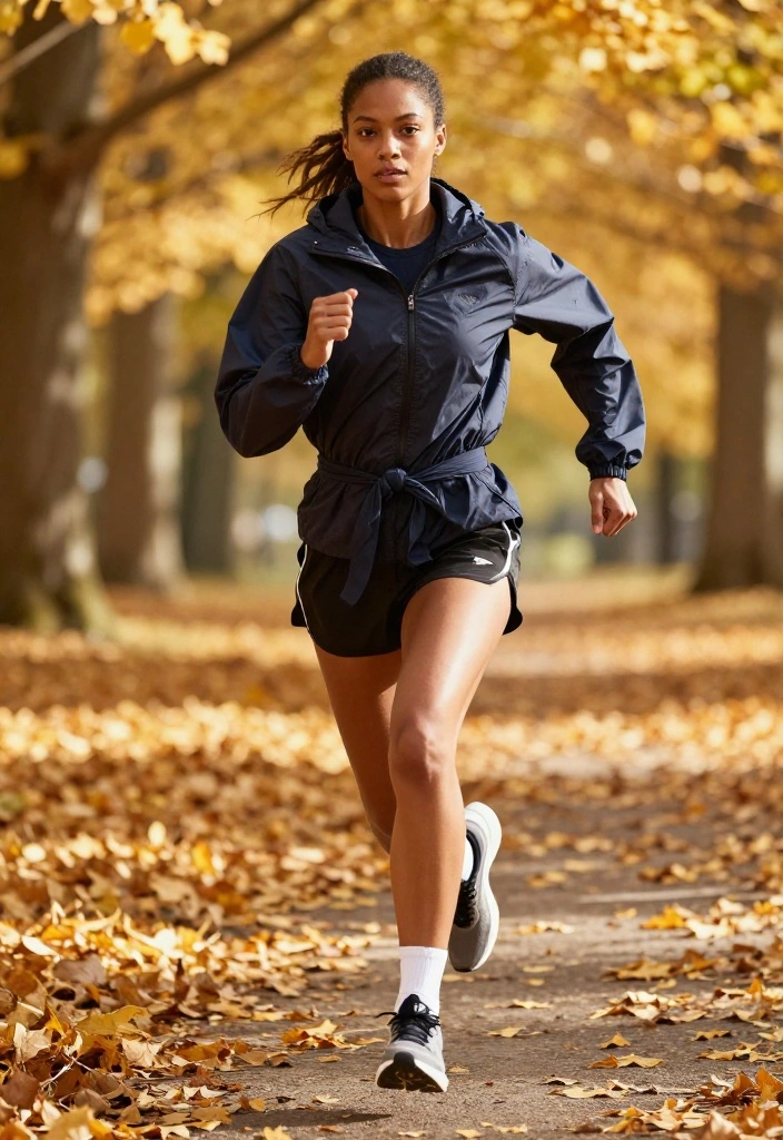 20 Fall Workout Outfits That Transition Easily From Cold Mornings to Warm Afternoons - 7. Stylish Windbreaker with Running Shorts 1