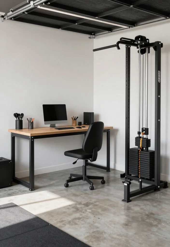 20 Garage Gym Ideas to Turn Any Empty Space Into a Fully Functional Home Gym - 9. Home Office Meets Gym 1