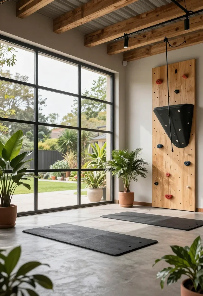 20 Garage Gym Setup Ideas Organized by Workout Style: Strength, Cardio, and CrossFit - 13. Outdoor-Inspired Garage Gym 1