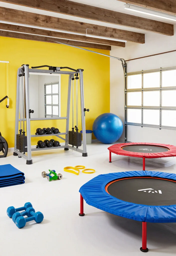 20 Garage Gym Setup Ideas Organized by Workout Style: Strength, Cardio, and CrossFit - 20. Versatile Family Fitness Space 1