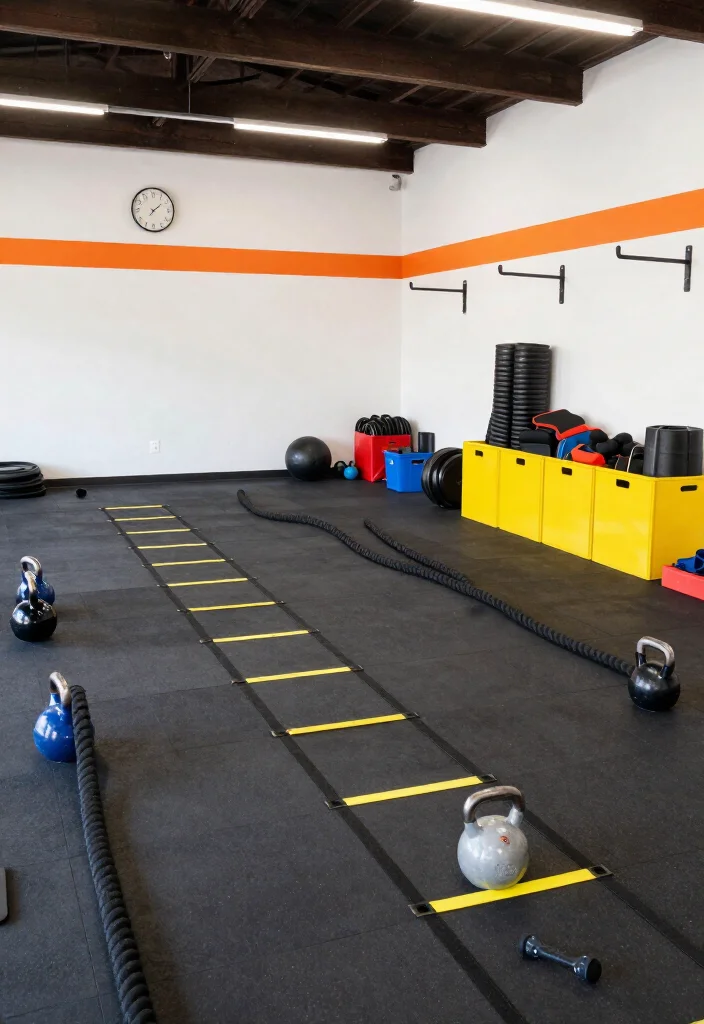 20 Garage Gym Setup Ideas Organized by Workout Style: Strength, Cardio, and CrossFit - 7. Dynamic High-Intensity Interval Training (HIIT) Zone 1