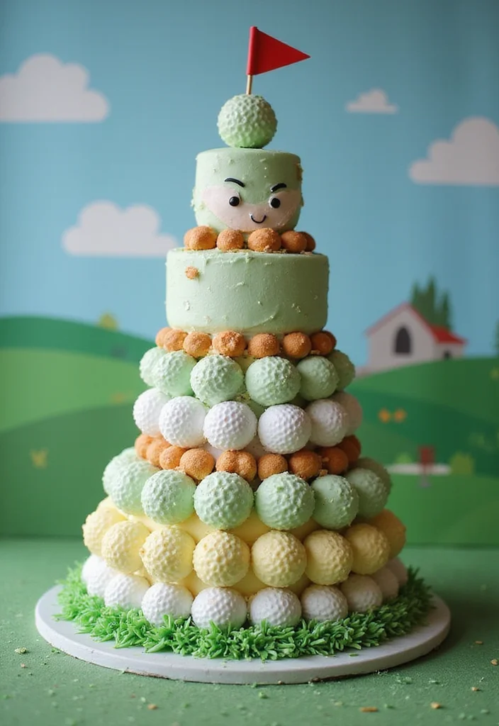 20 Golf Cake Designs That Are Almost Too Pretty to Eat - 13. Golf Ball & Tee Stack 1