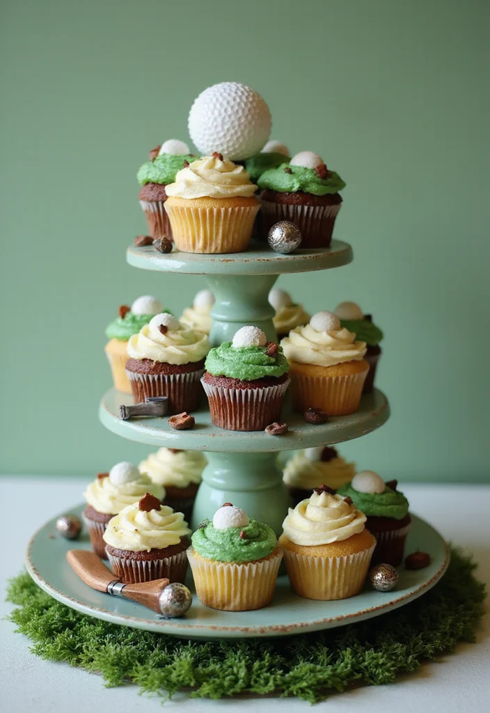 20 Golf Cake Designs That Are Almost Too Pretty to Eat - 6. Themed Cupcake Tower 1