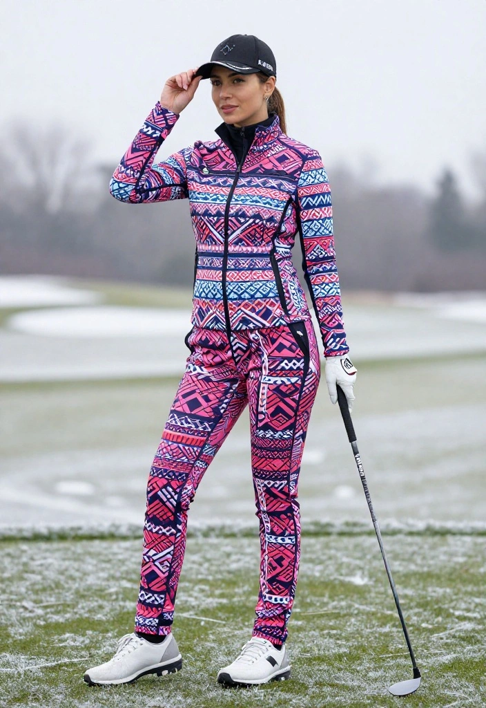 20 Golf Outfits for Women in Cold Weather: Chic Layers That Work - 13. Striking Patterns and Prints 1