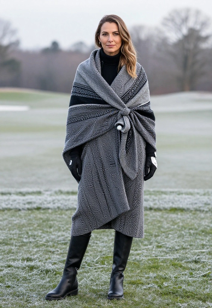 20 Golf Outfits for Women in Cold Weather: Chic Layers That Work - 15. Versatile Layering with Fashion Wraps 1