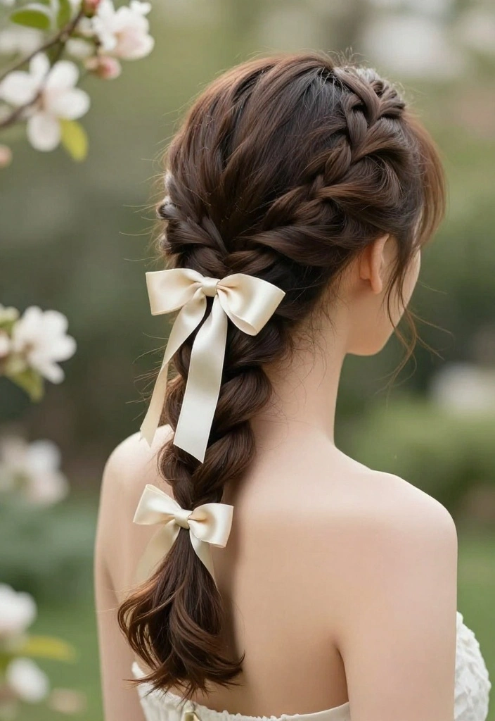 20 Gorgeous Braided Hairstyles with Ribbon Beautifully Woven In - 1. Classic French Braid with Satin Ribbon 1