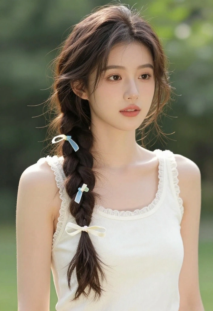 20 Gorgeous Braided Hairstyles with Ribbon Beautifully Woven In - 10. Messy Braid with Casual Ribbons 1