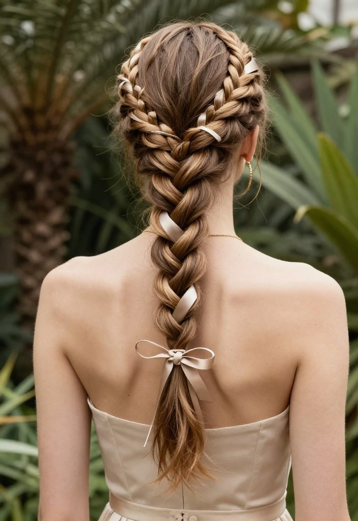 20 Gorgeous Braided Hairstyles with Ribbon Beautifully Woven In - 9. Intricate Lattice Braid with Elegant Ribbons 1
