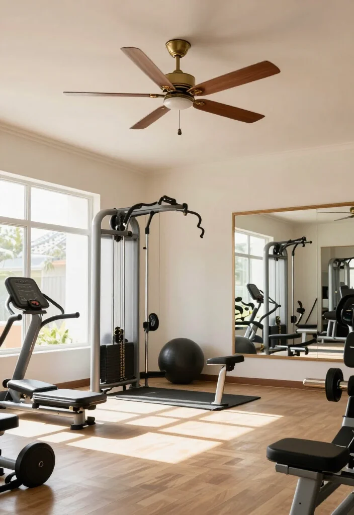 20 Gym Aesthetic Ideas to Build the Most Motivating Workout Space and Vibe - 14. Elegant Ceiling Fans or Air Circulation 1