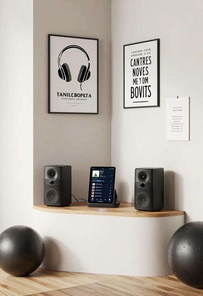 20 Gym Aesthetic Ideas to Build the Most Motivating Workout Space and Vibe - 18. Personal Soundtrack Nook 1