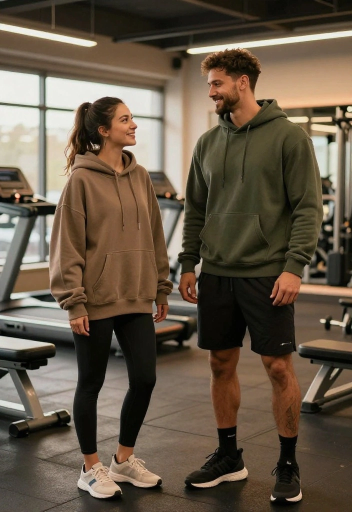 20 Gym Couple Outfit Ideas That Match Without Looking Cheesy or Over-Coordinated - 15. Cozy Hoodies for Post-Workout Style 1