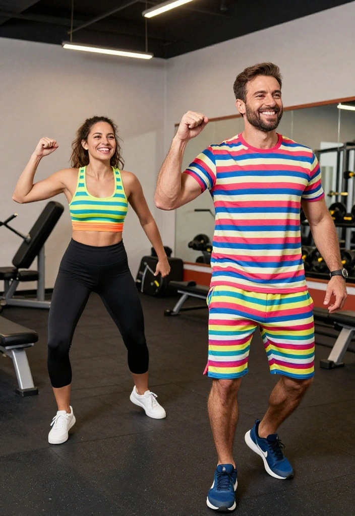 20 Gym Couple Outfit Ideas That Match Without Looking Cheesy or Over-Coordinated - 3. Sporty Stripes for Added Flair 1