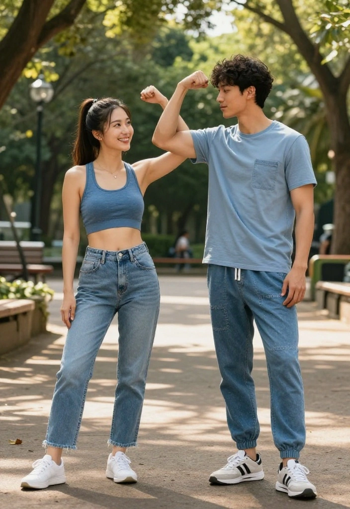 20 Gym Couple Outfit Ideas That Match Without Looking Cheesy or Over-Coordinated - 5. Casual Cool with Denim Accents 1