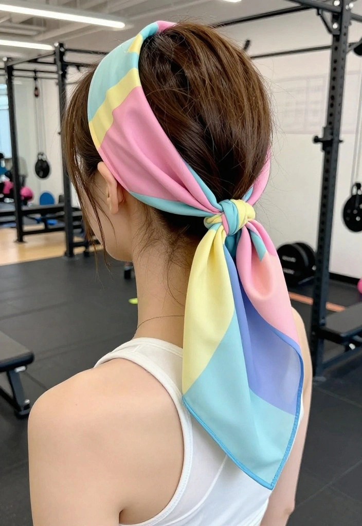 20 Gym Hairstyles That Stay Completely in Place Through Any Workout - 17. Simple Knot with Hair Scarf 1