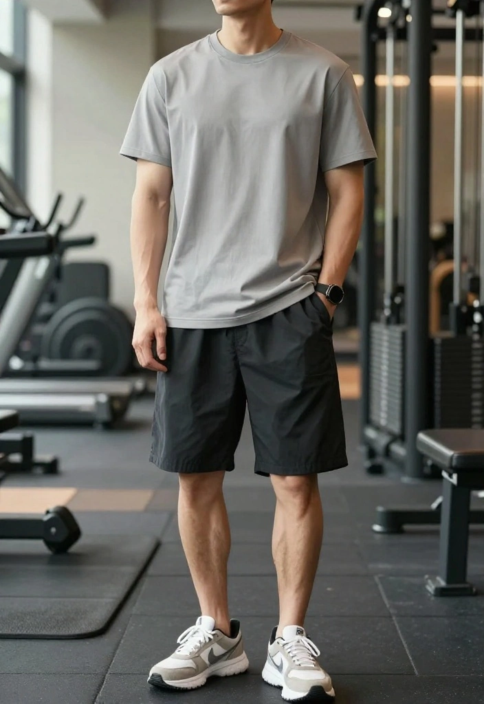 20 Gym Outfit Ideas for Men That Are Comfortable, Functional, and Actually Stylish - 19. Relaxed Fit T-Shirt and Baggy Shorts 1