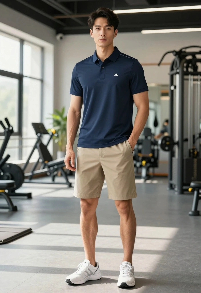 20 Gym Outfit Ideas for Men That Are Comfortable, Functional, and Actually Stylish - 5. Performance Polo and Chino Shorts 1