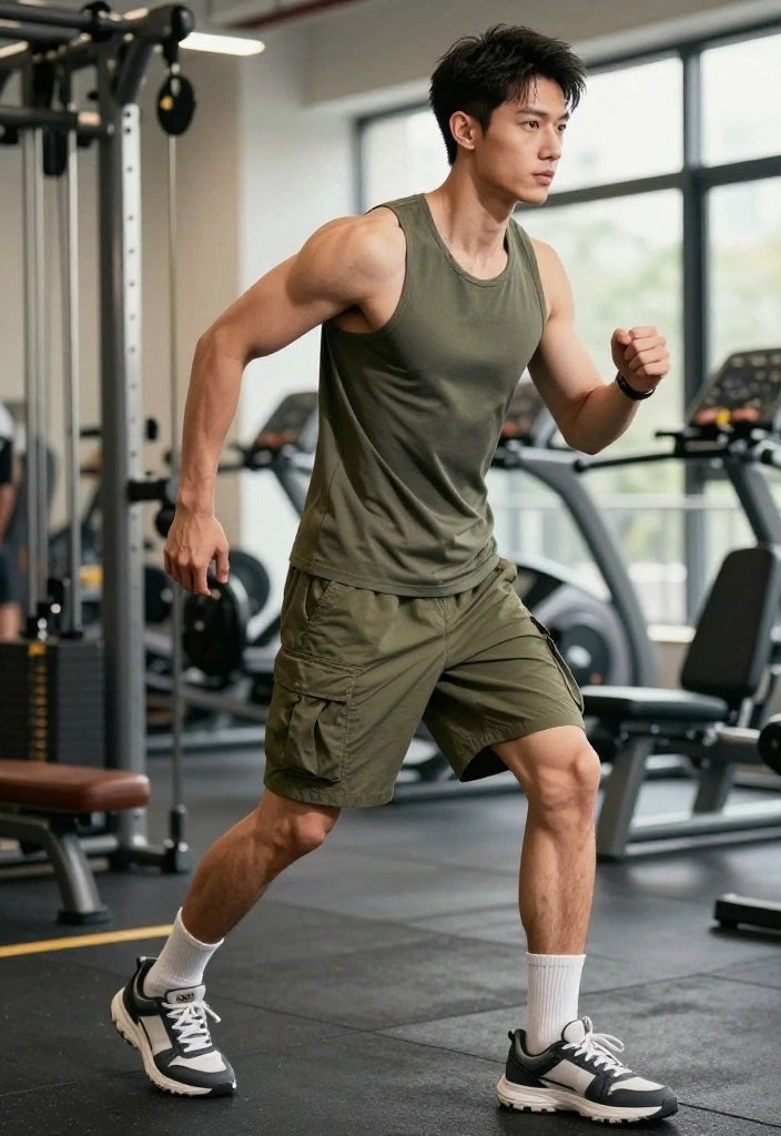 20 Gym Outfit Ideas for Men That Are Comfortable, Functional, and Actually Stylish - 6. Sporty Tank and Cargo Shorts 1