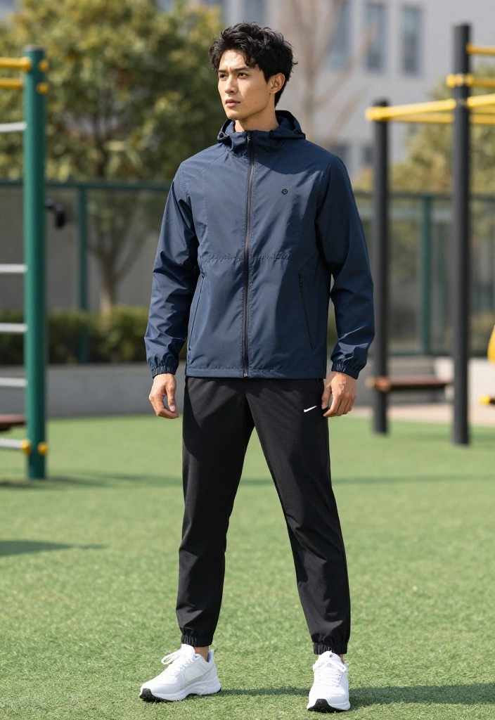 20 Gym Outfit Ideas for Men That Are Comfortable, Functional, and Actually Stylish - 7. Lightweight Windbreaker and Track Pants 1