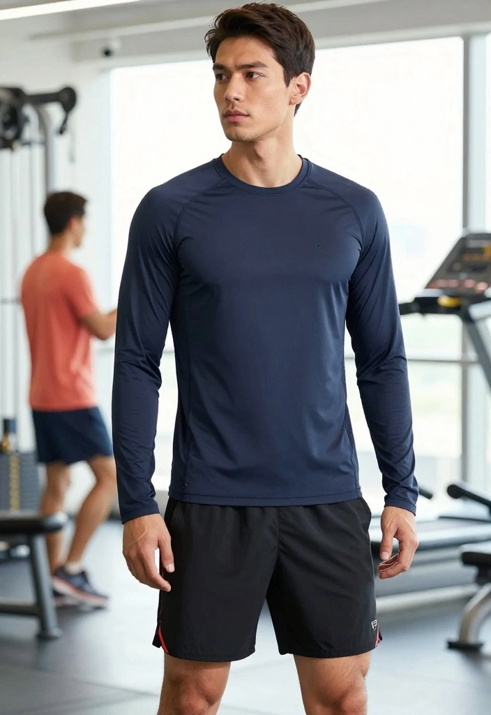 20 Gym Outfit Ideas for Men That Are Comfortable, Functional, and Actually Stylish - 8. Athletic Long Sleeve and Running Tights 1