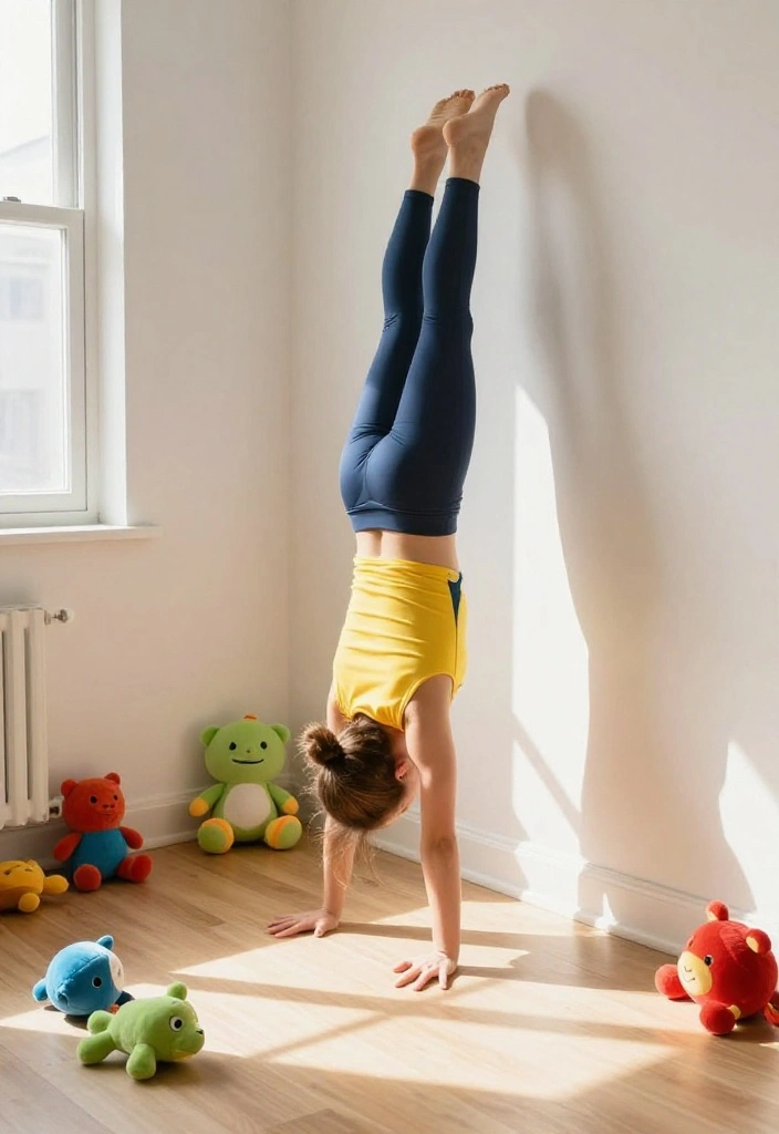 20 Gymnastics Poses for Beginners to Practice and Master at Home - 5. Handstand (Wall Support) 1