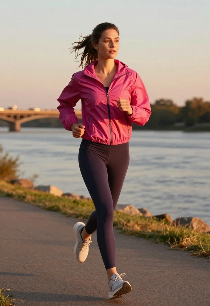 20 Lightweight Summer Workout Outfit Ideas for Women That Wick Sweat Fast - 11. Stylish Windbreaker and Joggers 1