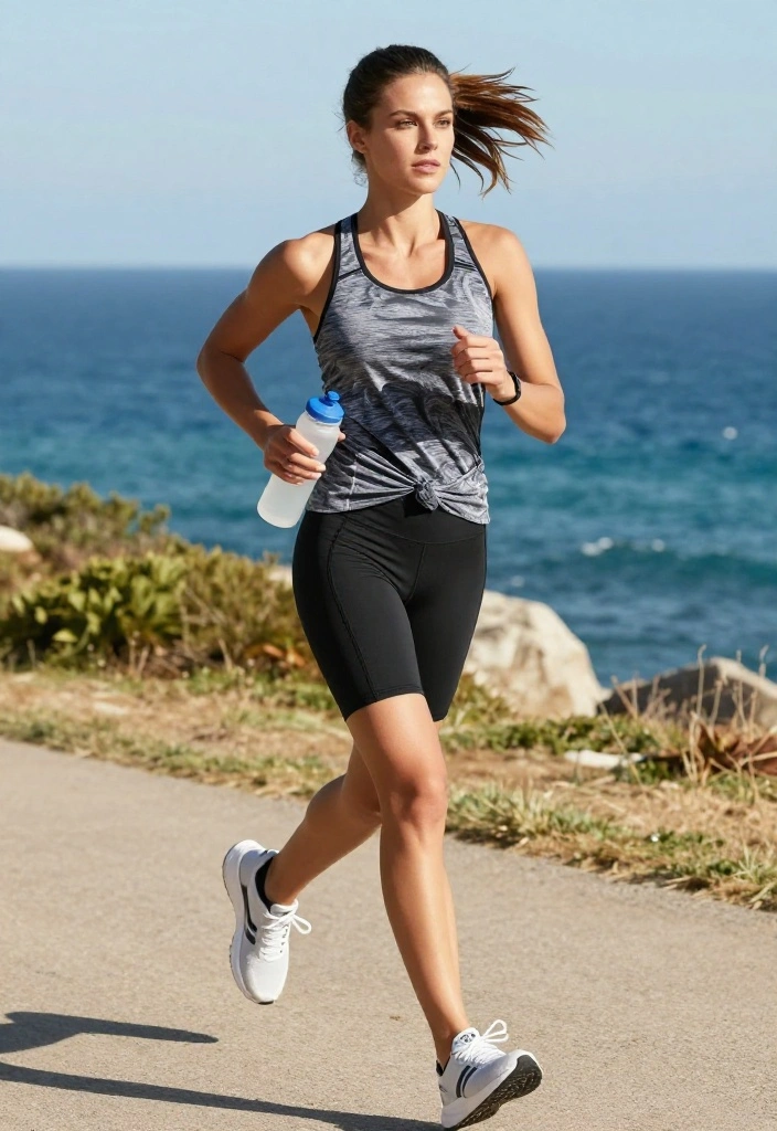 20 Lightweight Summer Workout Outfit Ideas for Women That Wick Sweat Fast - 4. Tunic Top and Compression Shorts 1