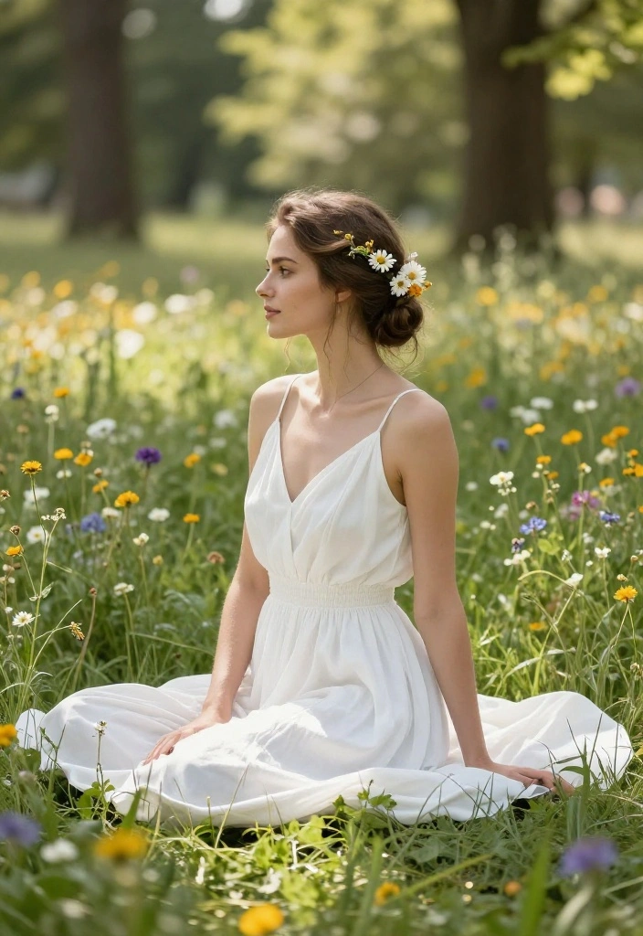 20 Messy Bun Summer Updo Hairstyles Perfect for Casual Days - 18. Low Messy Bun with a Flower Crown 1
