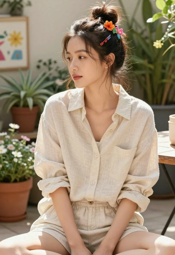 20 Messy Bun Summer Updo Hairstyles Perfect for Casual Days - 5. Messy Bun with Hair Accessories 1