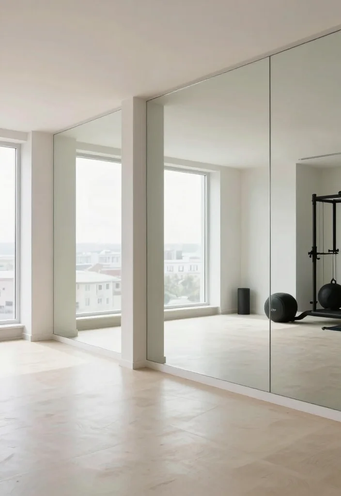 20 Minimalist Gym Aesthetic Ideas for a Clean and Distraction-Free Workout Environment - 13. Minimalist Mirrors 1