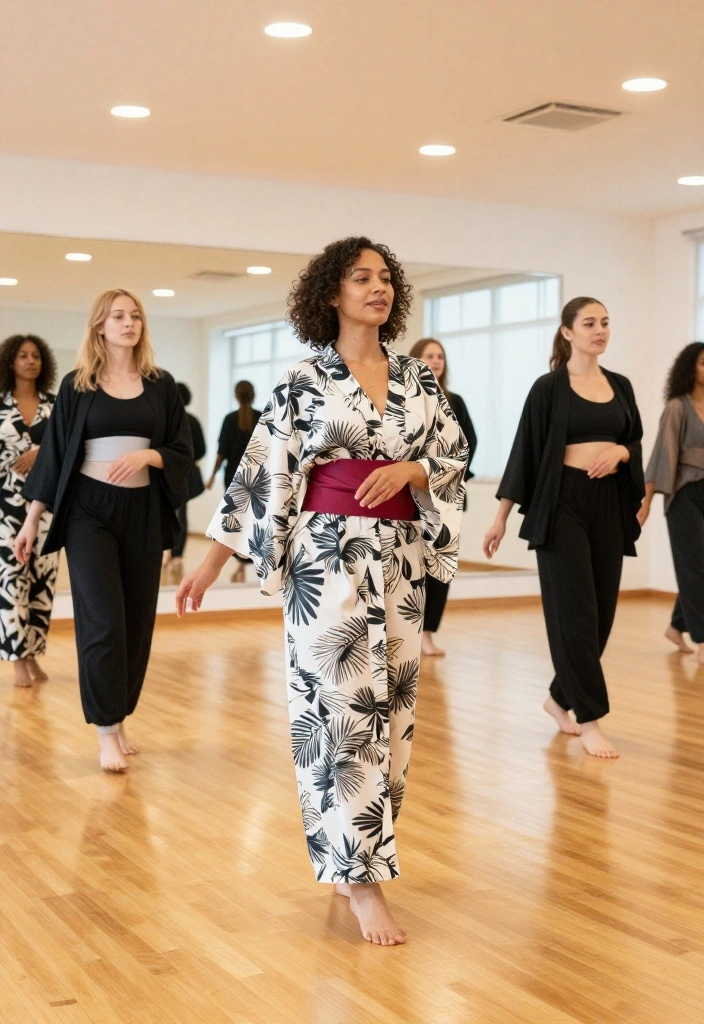 20 Modest Gym Outfit Ideas for Every Type of Workout: Weights, Cardio, and Yoga - 16. Flowy Kimono over Activewear 1