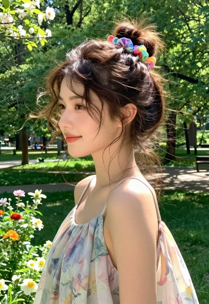 20 Quick Hot Weather Hairstyles Specially for Frizzy Hair Types - 1. Messy Bun with a Scrunchie 1