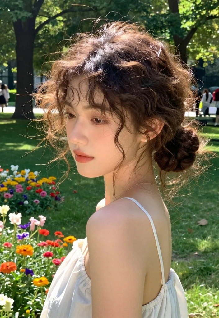 20 Quick Hot Weather Hairstyles Specially for Frizzy Hair Types - 17. Low Side Bun 1