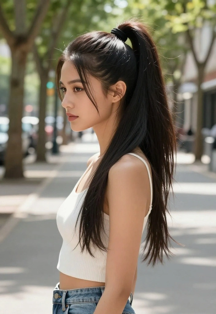 20 Quick Hot Weather Hairstyles Specially for Frizzy Hair Types - 5. Sleek High Ponytail 1