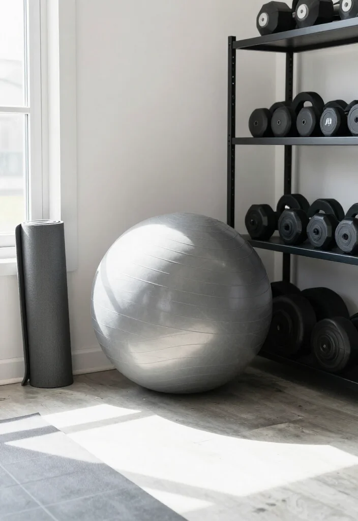 20 Small Garage Gym Ideas for Maximum Training Space in Minimum Square Footage - 11. Foldable Exercise Ball 1
