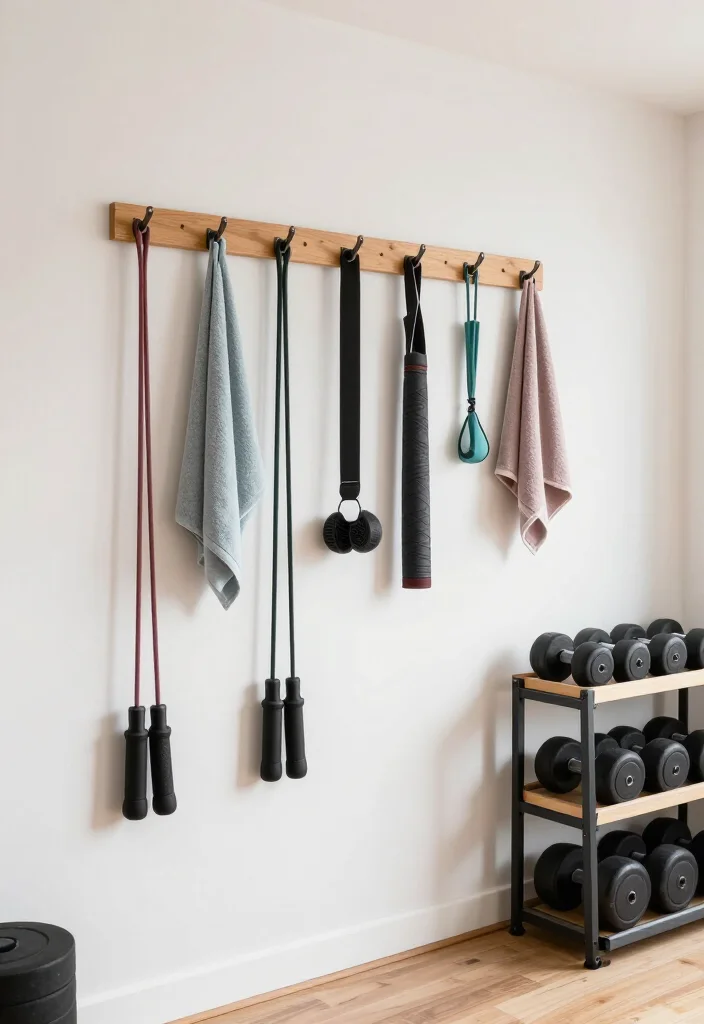20 Small Garage Gym Ideas for Maximum Training Space in Minimum Square Footage - 12. Hanging Storage for Smaller Gear 1