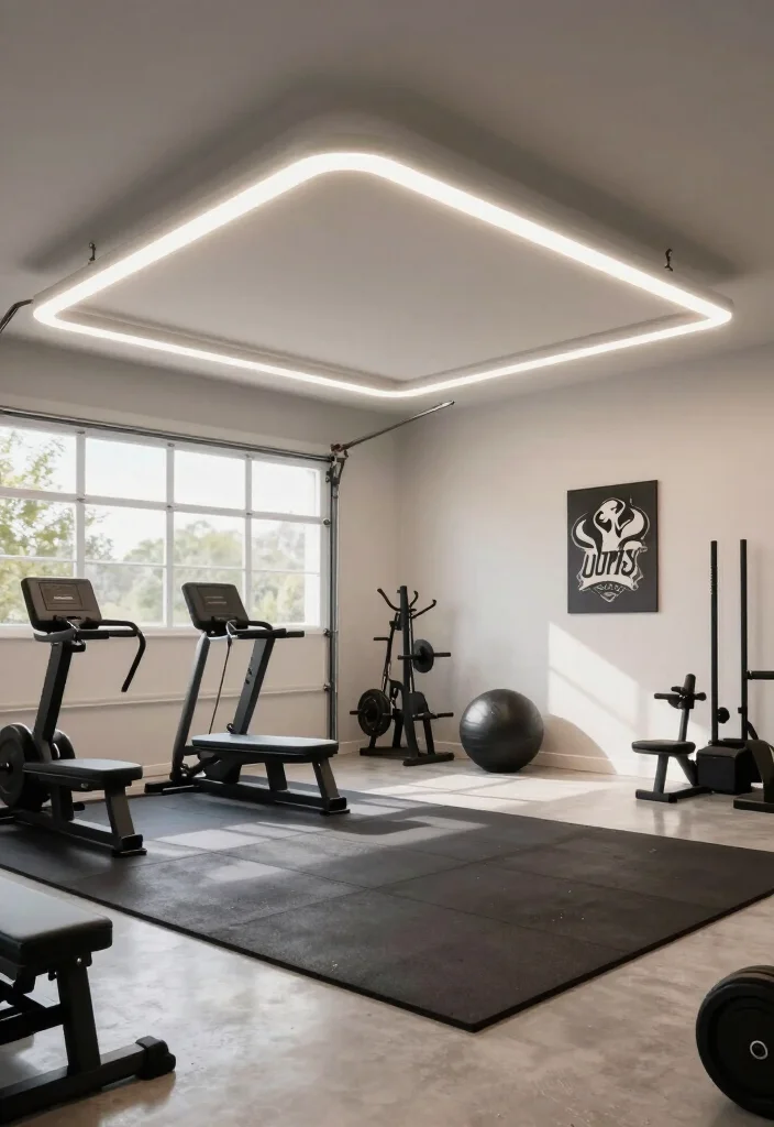 20 Small Garage Gym Ideas for Maximum Training Space in Minimum Square Footage - 13. Smart Lighting Solutions 1
