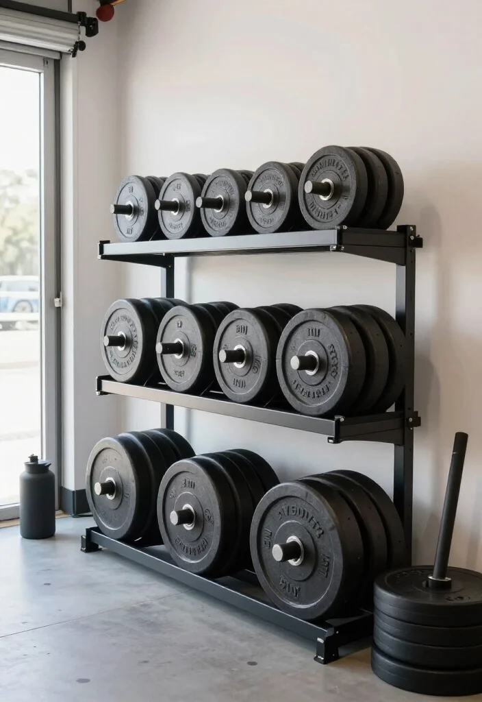 20 Small Garage Gym Ideas for Maximum Training Space in Minimum Square Footage - 14. Compact Weight Plates 1