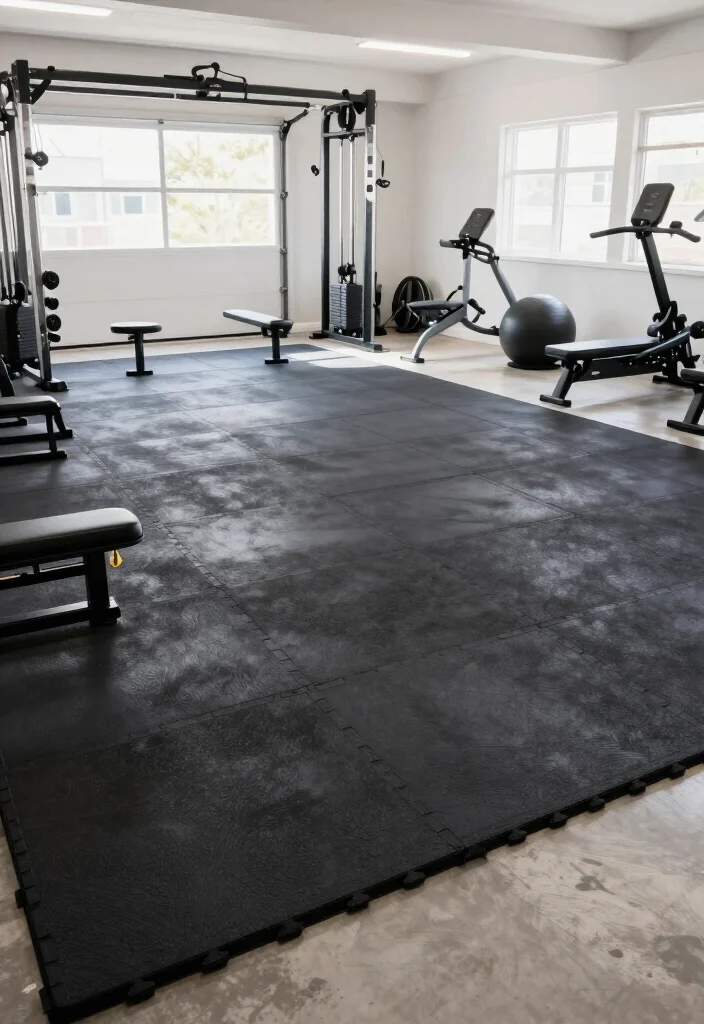 20 Small Garage Gym Ideas for Maximum Training Space in Minimum Square Footage - 16. Gym Flooring Solutions 1