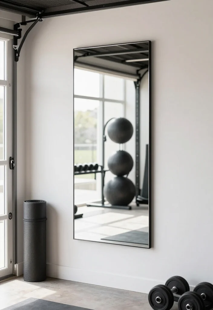 20 Small Garage Gym Ideas for Maximum Training Space in Minimum Square Footage - 18. Wall-Mounted Mirrors 1