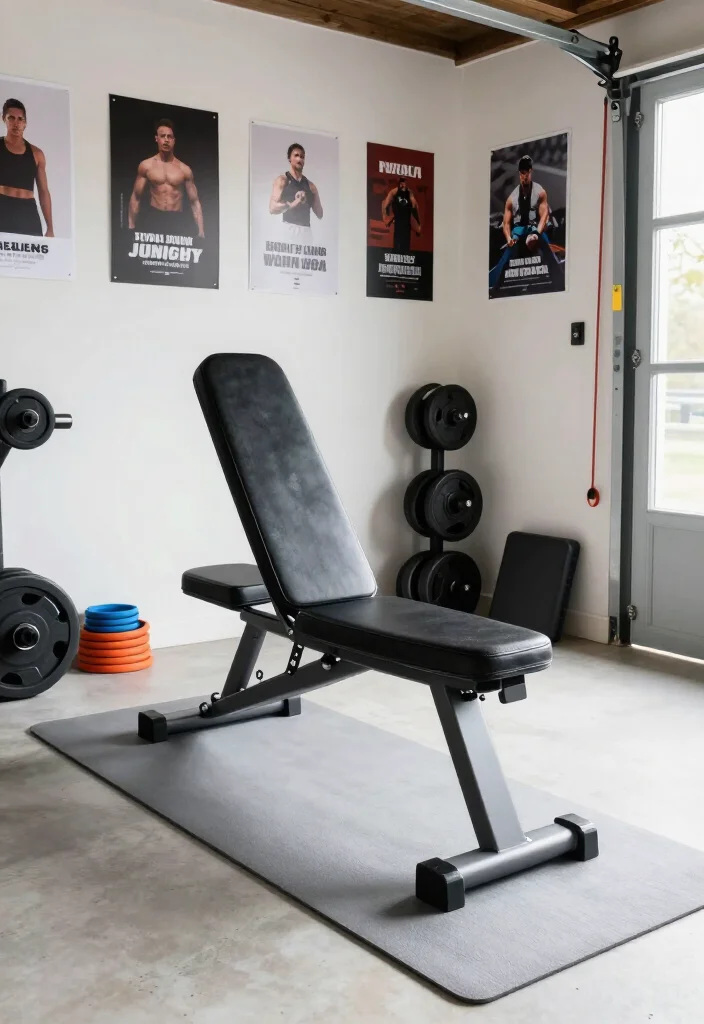 20 Small Garage Gym Ideas for Maximum Training Space in Minimum Square Footage - 3. Adjustable Bench 1