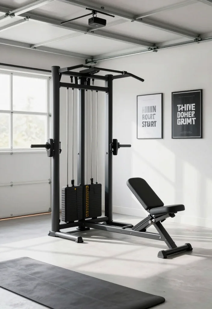 20 Small Garage Gym Ideas for Maximum Training Space in Minimum Square Footage - 5. Multi-Functional Workout Station 1