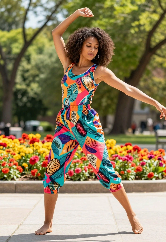 20 Summer Workout Outfits to Keep You Cool and Stylish in the Heat - 6. Colorful Tank Tops with Printed Capris 1