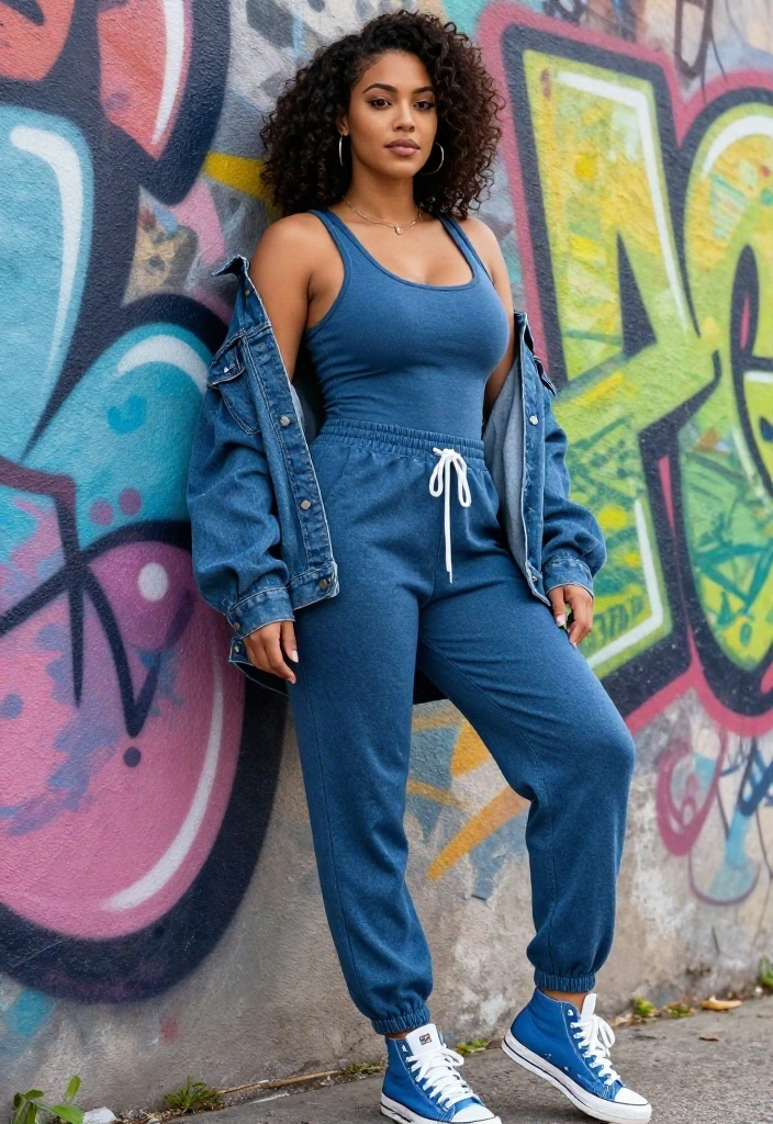 20 Ways to Style a Baggy Workout Outfit So It Looks Effortlessly Cool - 3. Throw on an Oversized Denim Jacket 1