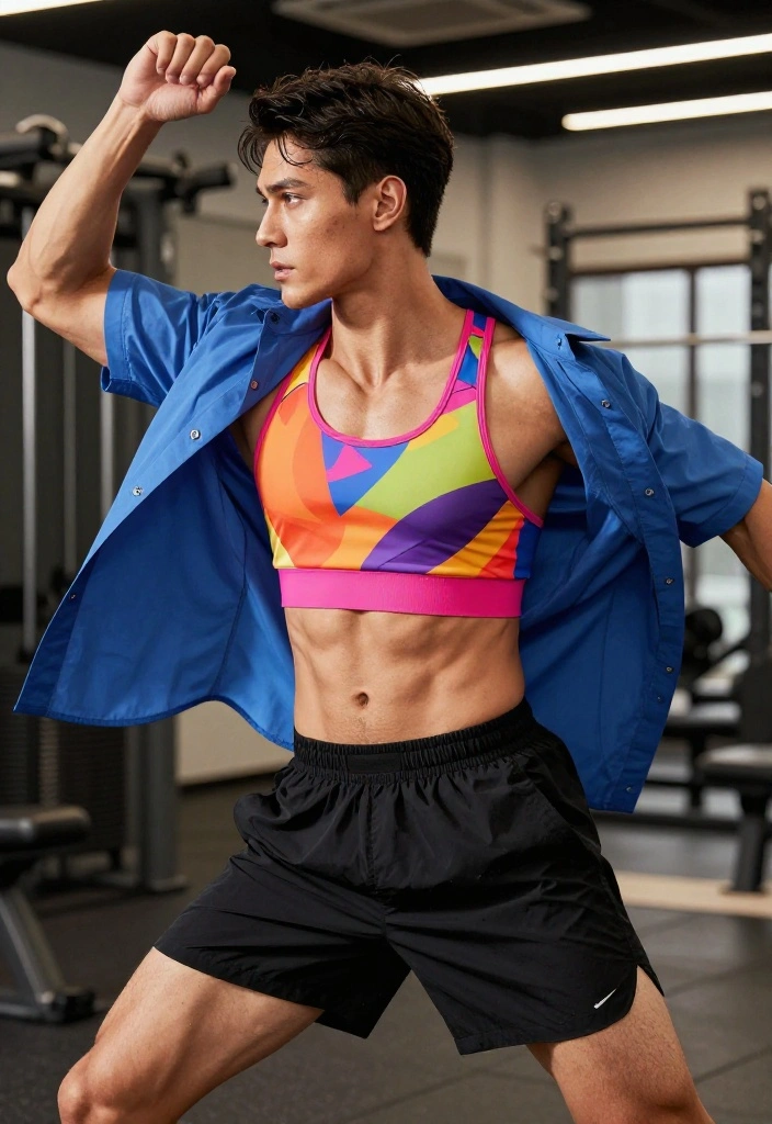 21 Affordable Gym Outfits for Men Under $60 That Hold Up Through Heavy Training - 13. Colorful Sports Bra with Loose-Fitting Shirt 1
