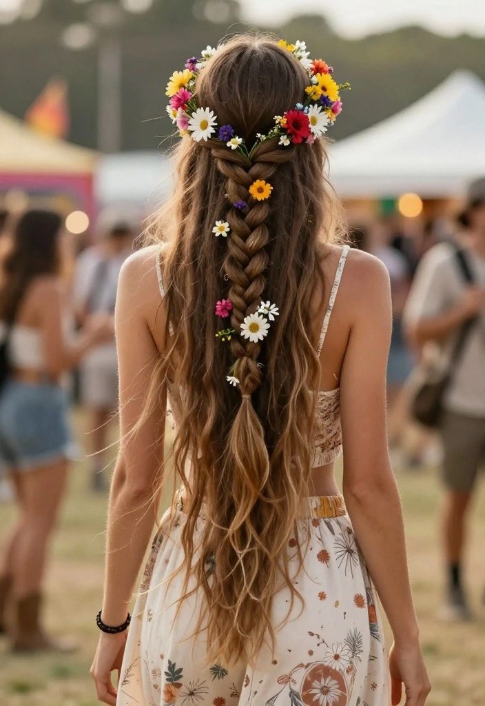 21 Boho Braided Summer Updo Hairstyles for Festival Season - 1. Flower Crown Braid 1