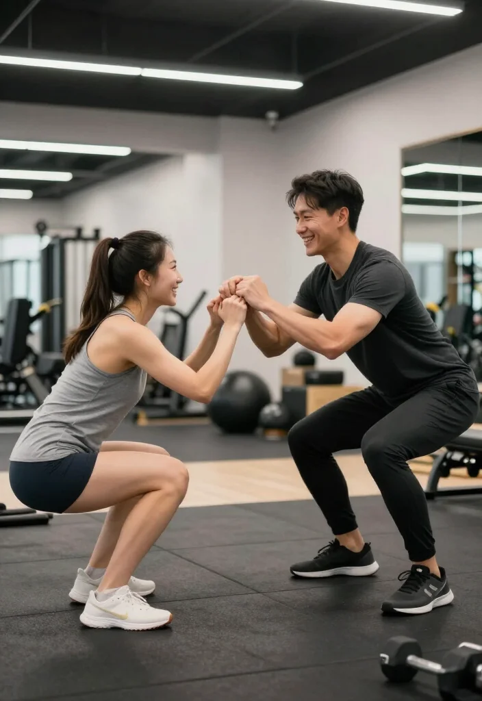 21 Couple Gym Routines You Can Do Side by Side for a Full Body Workout Together - 1. Partner Squats 1