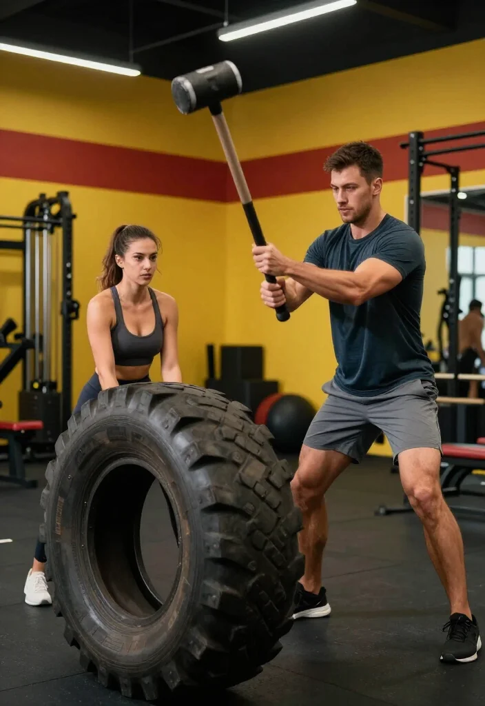 21 Couple Gym Routines You Can Do Side by Side for a Full Body Workout Together - 16. Partner Sledgehammer Swings 1