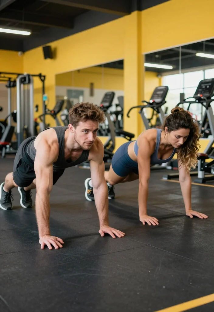 21 Couple Gym Routines You Can Do Side by Side for a Full Body Workout Together - 17. Partner Mountain Climbers 1