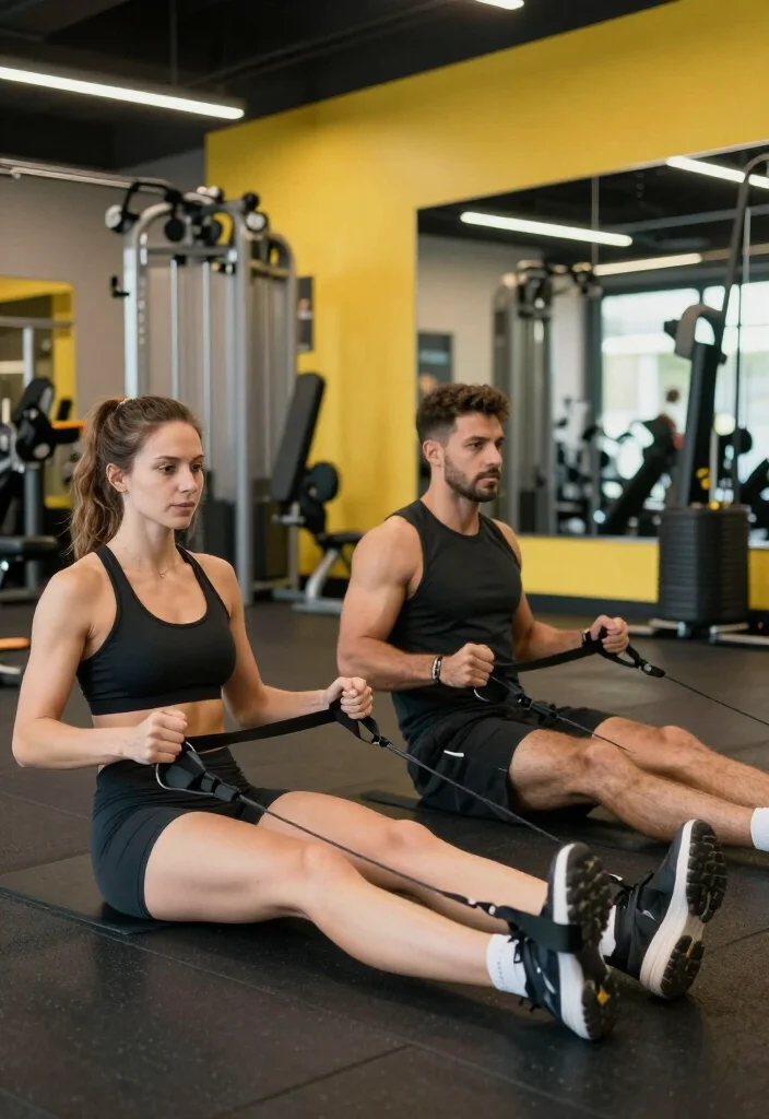 21 Couple Gym Routines You Can Do Side by Side for a Full Body Workout Together - 2. Resistance Band Rows 1
